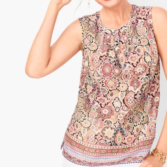 Talbots Women's Medallion Border Split-Neck Shell Sleeveless Blouse - MP - Picture 1 of 7